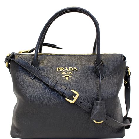 prada black leather classic large tote bag|More.